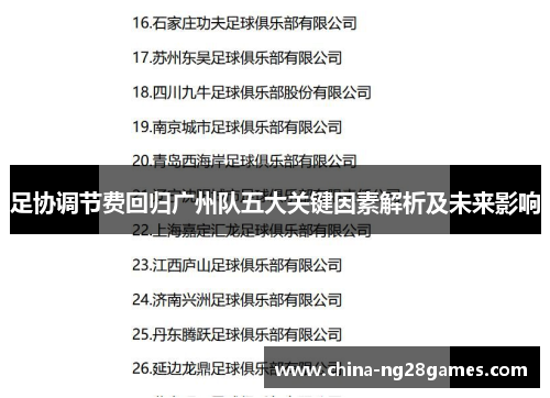 足协调节费回归广州队五大关键因素解析及未来影响